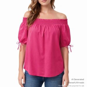 Melissa Paige Petite XL Fuchsia Off Shoulder Smocked Blouse Top